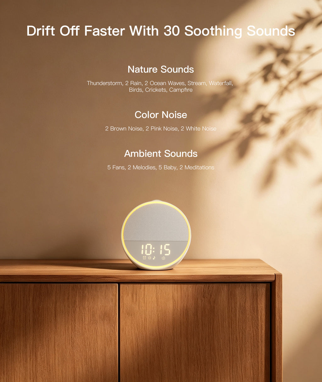 Narelu Sound Machine - Alarm Clock White Noise Sound Machine for Sleep, Night Light, 30 Soothing Sounds, 10 Gentle Alarms, Sleep Timer, Screen-Free Sleep Routine for Adults, Travel, Nightstand, Office