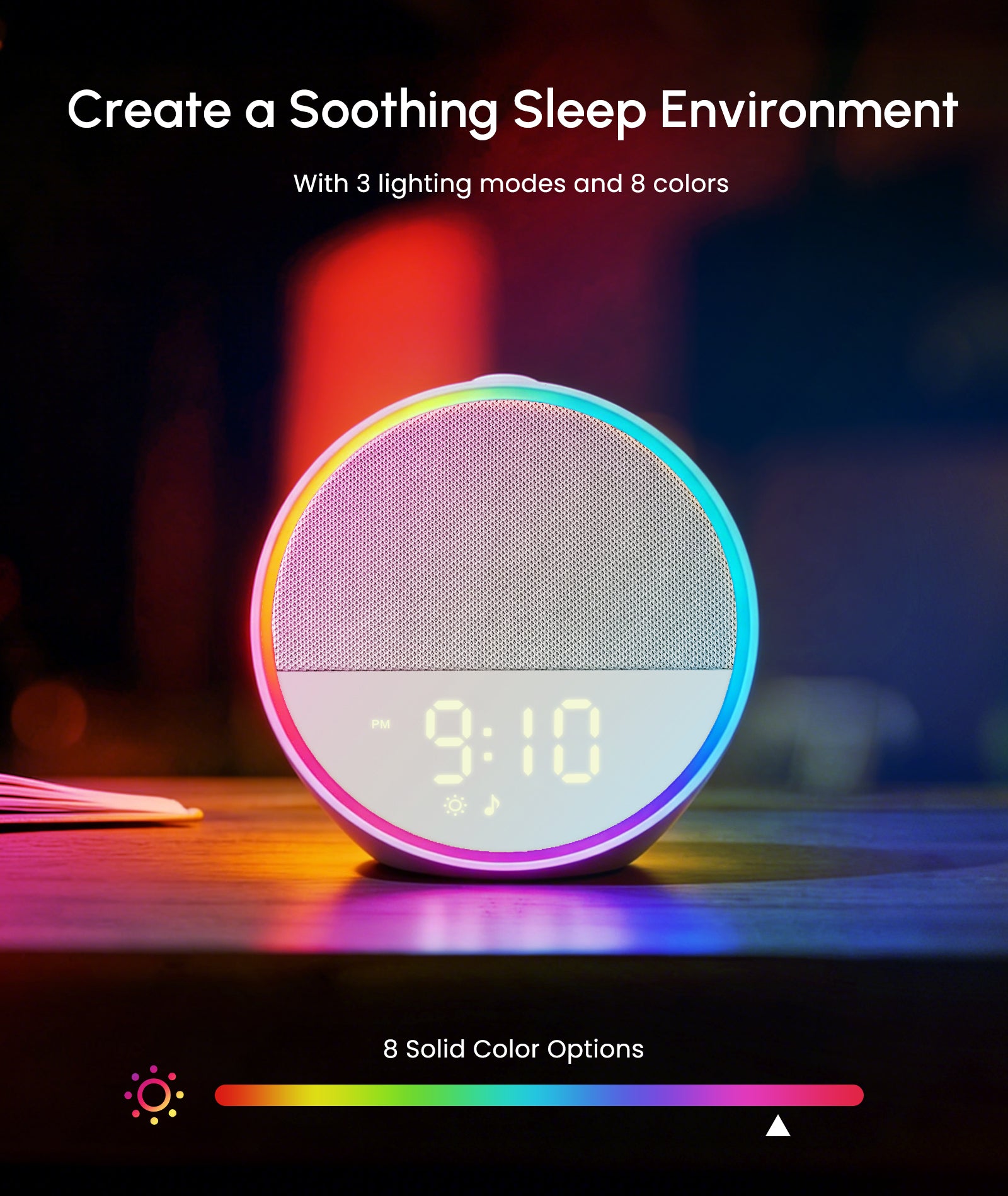 Narelu Sound Machine - Alarm Clock White Noise Sound Machine for Sleep, Night Light, 30 Soothing Sounds, 10 Gentle Alarms, Sleep Timer, Screen-Free Sleep Routine for Adults, Travel, Nightstand, Office