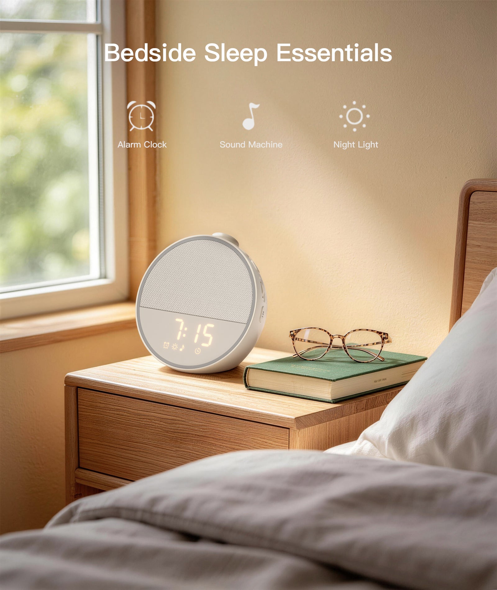 Narelu Sound Machine - Alarm Clock White Noise Sound Machine for Sleep, Night Light, 30 Soothing Sounds, 10 Gentle Alarms, Sleep Timer, Screen-Free Sleep Routine for Adults, Travel, Nightstand, Office